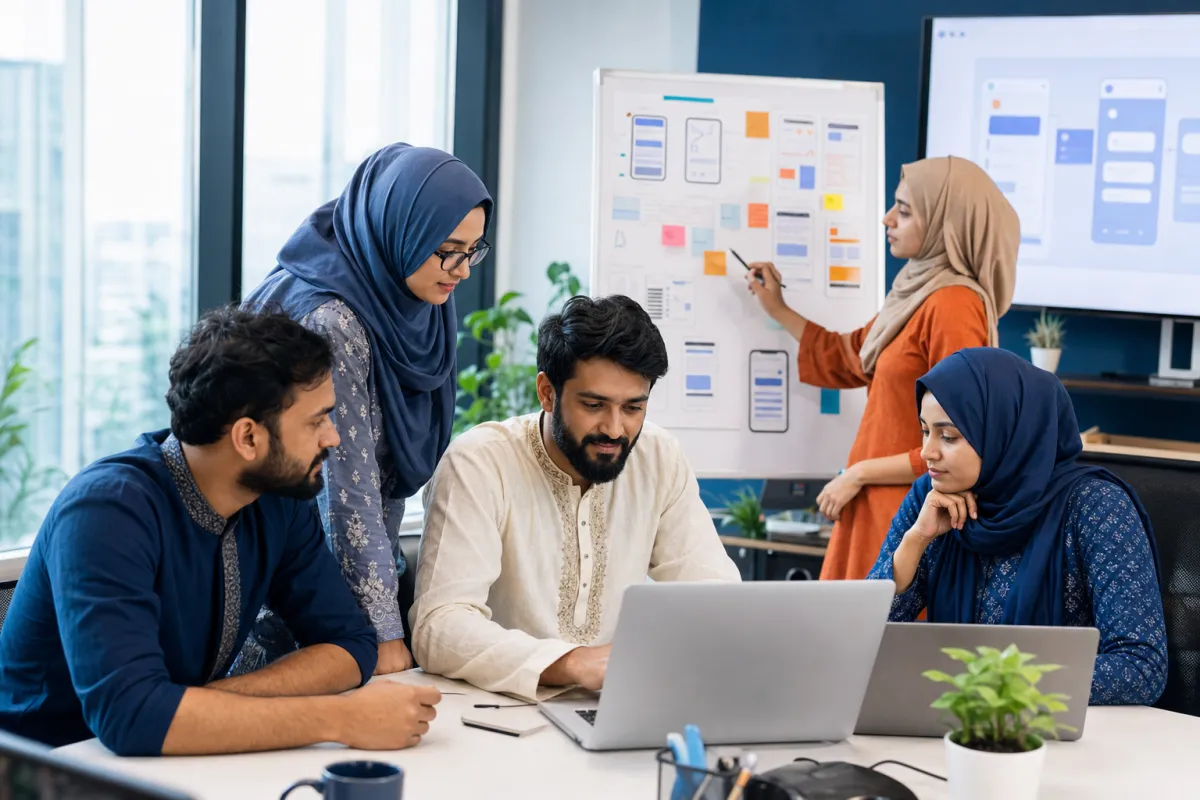 Bangladeshi software team planning and building a custom web and mobile product