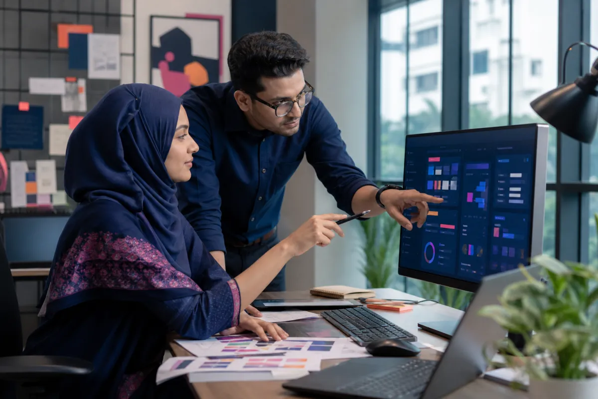 Product designer and developer customizing a business software interface