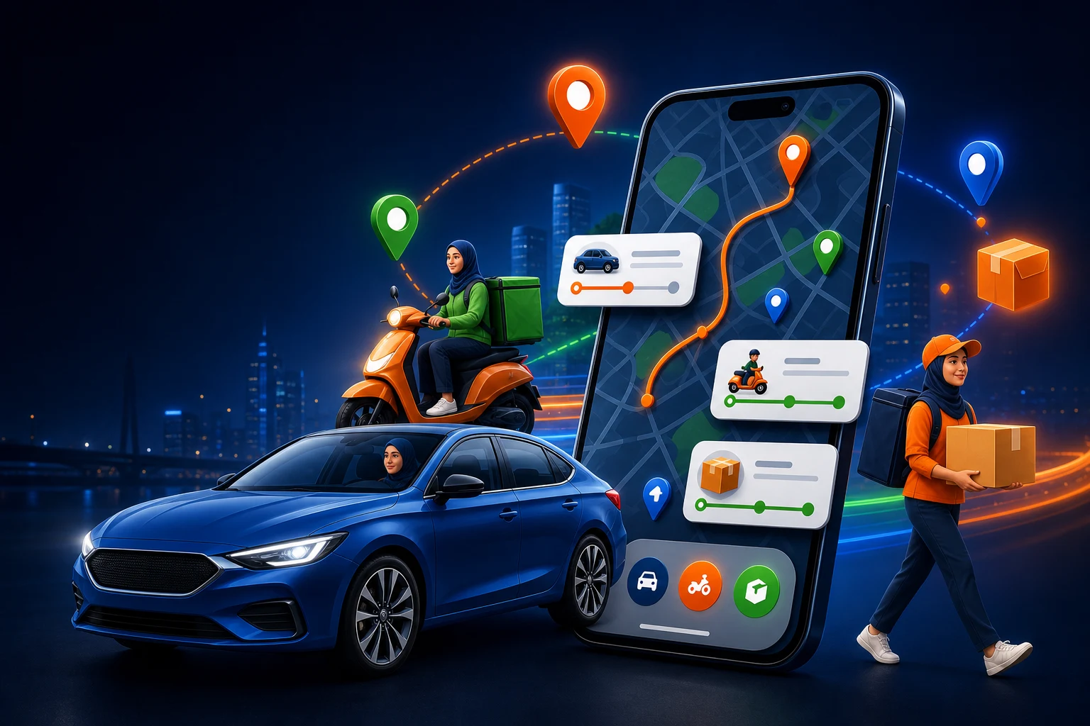 CodiVaroMond ride sharing, route tracking, and parcel delivery platform